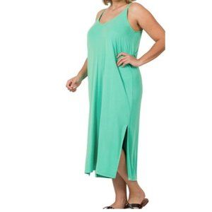 NWOT Zenana Mint Real Modal Vneck Cami Midi Dress Sizes 1X-3X